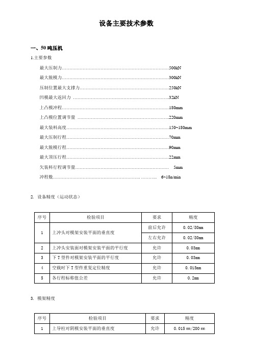 设备需求主要参数