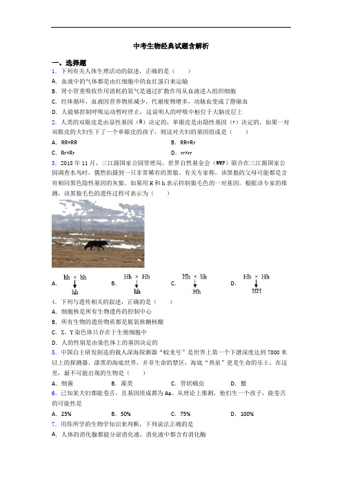 中考生物经典试题含解析