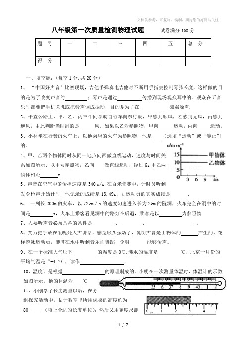 2013新人教八年级第一次质量检测物理试题