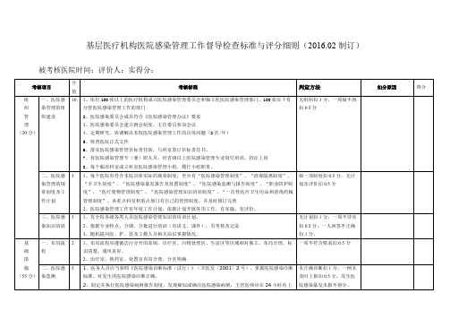 基层医疗机构医院感染管理工作督导检查标准与评分细则