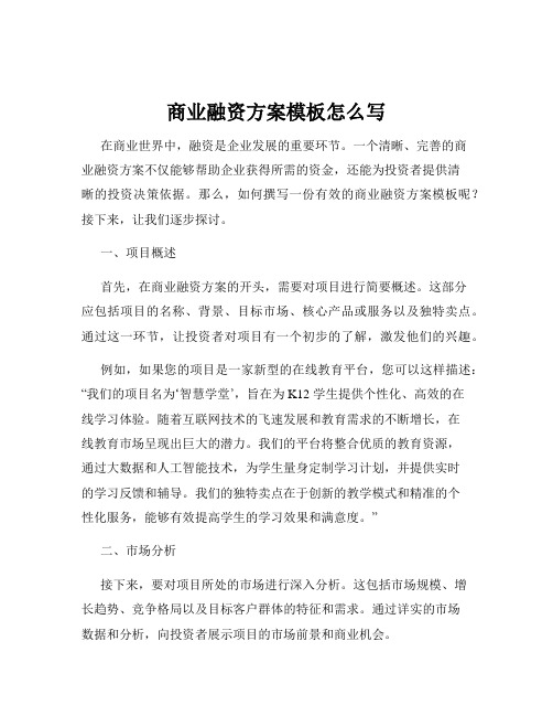 商业融资方案模板怎么写