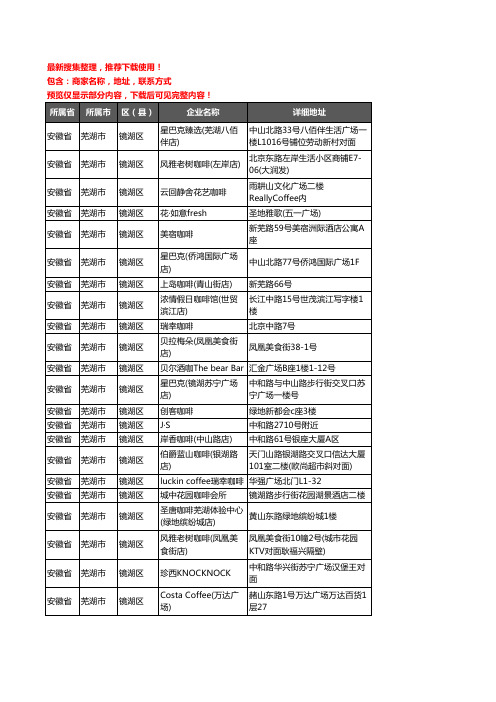 新版安徽省芜湖市镜湖区咖啡厅企业公司商家户名录单联系方式地址大全30家