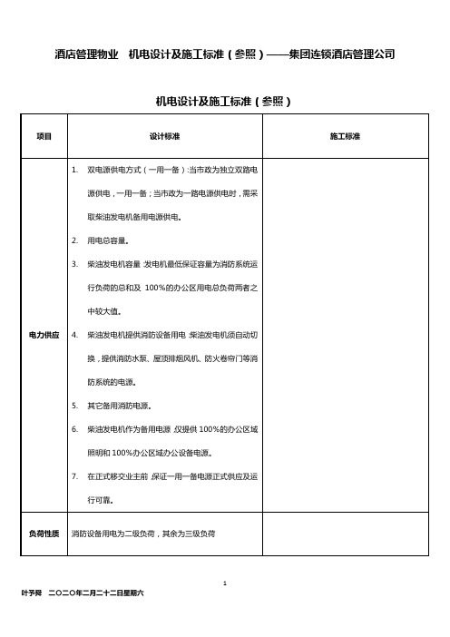 酒店管理物业  机电设计及施工标准(参照)——集团连锁酒店管理公司2032(叶予舜)