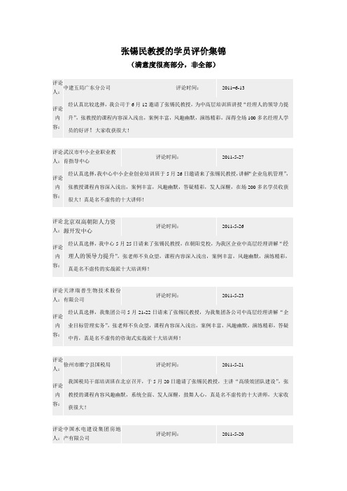 张锡民教授的学员评价集锦