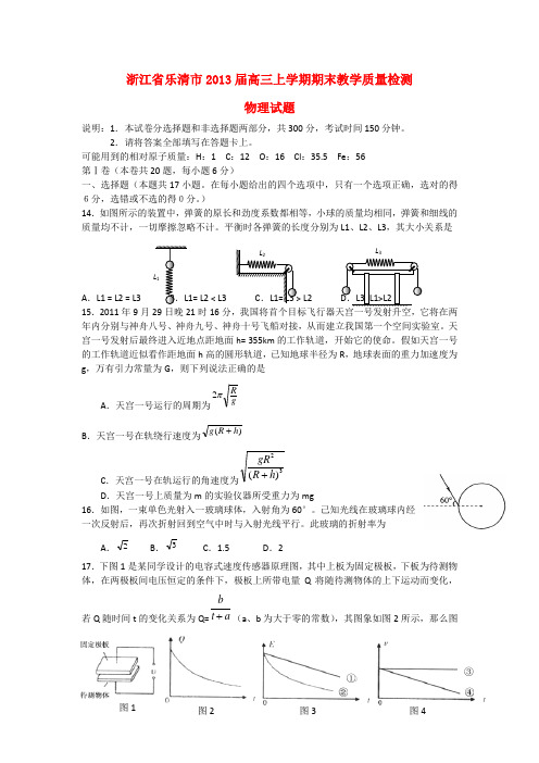 浙江省乐清市高三物理上学期期末教学质量检测试题新人