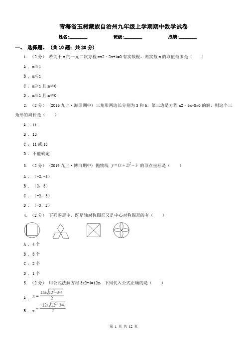 青海省玉树藏族自治州九年级上学期期中数学试卷