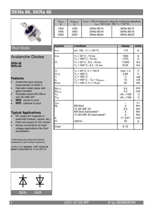 赛米控丹佛斯 分立二极管 SKNa 86 数据表