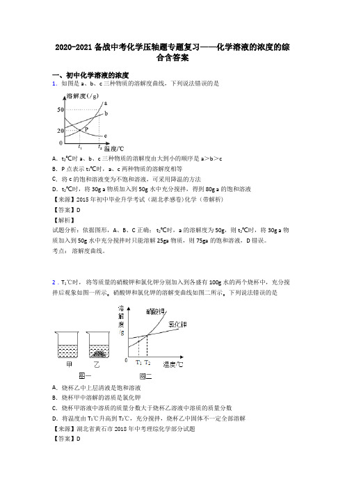 2020-2021备战中考化学压轴题专题复习——化学溶液的浓度的综合含答案