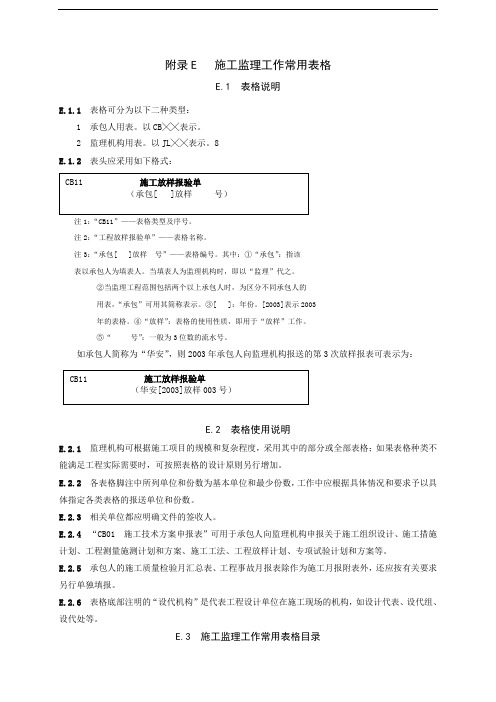 水利水电工程施工单位、监理单位常用表格