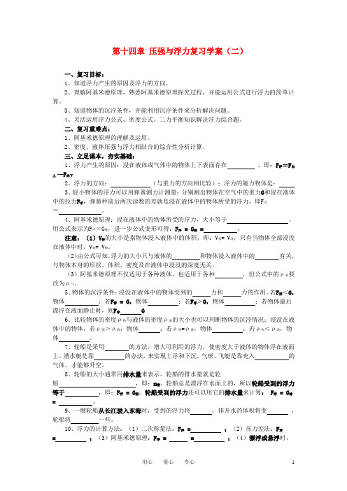 九年级物理 第14章压强与浮力复习学案(二)(无答案)人教新课标版