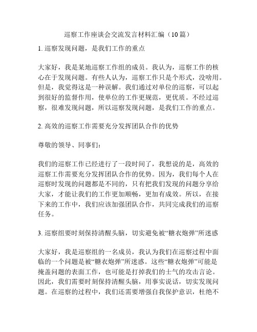 巡察工作座谈会交流发言材料汇编(10篇)