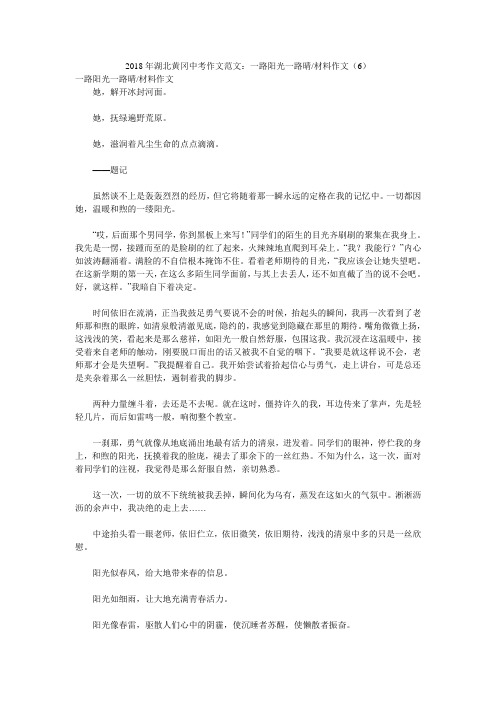 2018年湖北黄冈中考作文范文:一路阳光一路晴-材料作文(6)