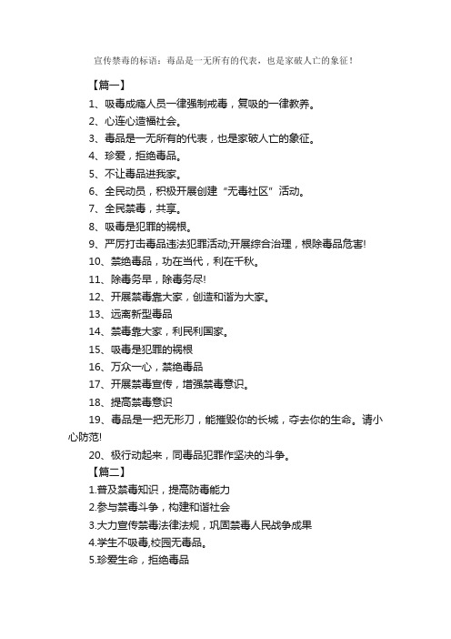 宣传禁毒的标语：毒品是一无所有的代表，也是家破人亡的象征！_励志口号