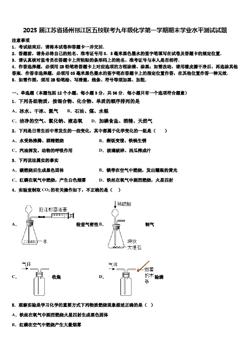 2025届江苏省扬州邗江区五校联考九年级化学第一学期期末学业水平测试试题含解析