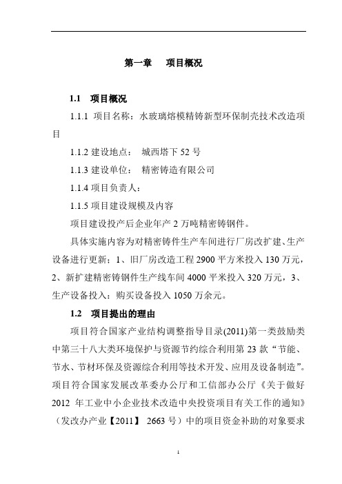 水玻璃熔模精铸新型环保制壳技术改造项目可行性研究报告