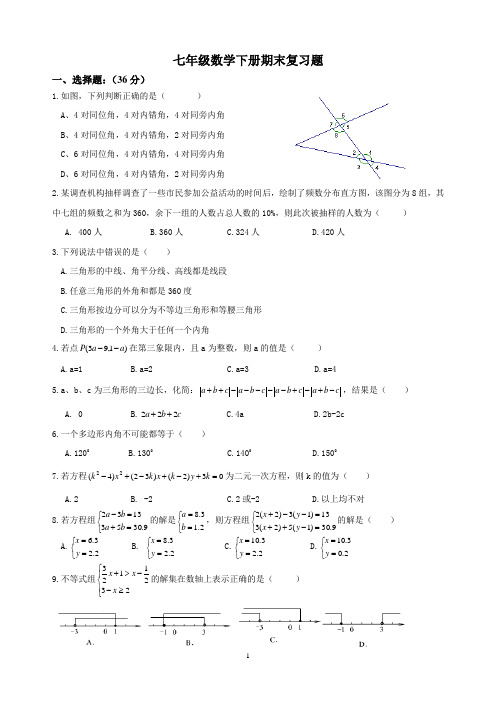 精品 七年级数学下册 期末复习题