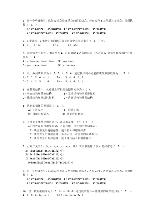 2015甘肃省数据结构与算法考试题库