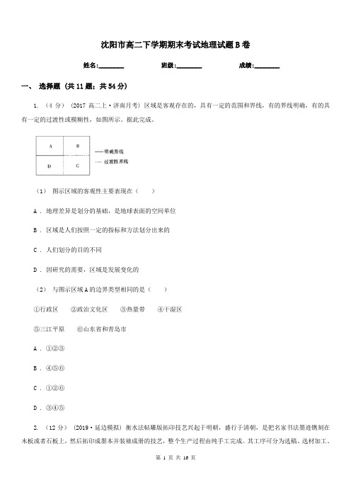 沈阳市高二下学期期末考试地理试题B卷