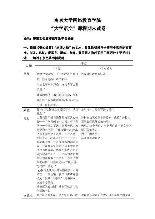 大学语文答案( 南京大学网络教育学院期末考试试卷)2013-06-23