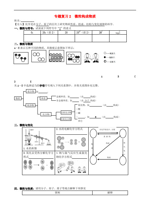 江苏省南京市溧水区孔镇中学中考化学专题复习2 微粒构成物质(无答案)