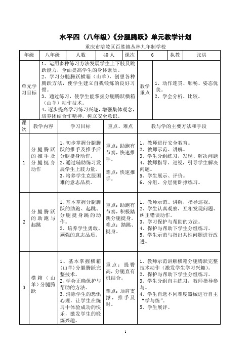 水平四(八年级)《分腿腾跃》教案