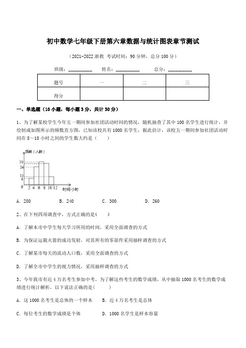 2022年浙教版初中数学七年级下册第六章数据与统计图表章节测试试题(含答案及详细解析)