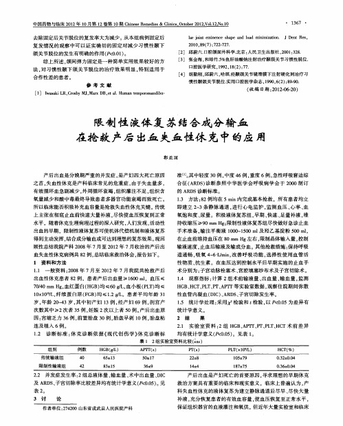 限制性液体复苏结合成分输血在抢救产后出血失血性休克中的应用