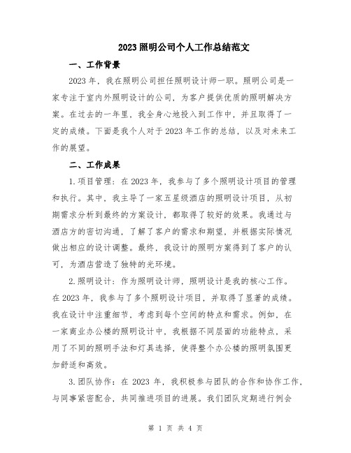 2023照明公司个人工作总结范文