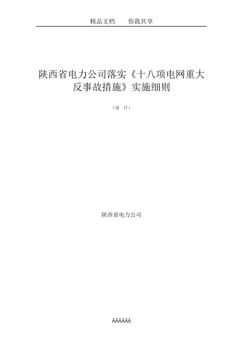 陕西省电力公司落实《十八项电网重大反事故措施》实施细则