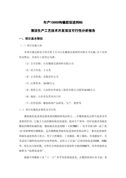 年产 吨橡胶促进剂NS清洁生产工艺技术开发项目可行性分析报告