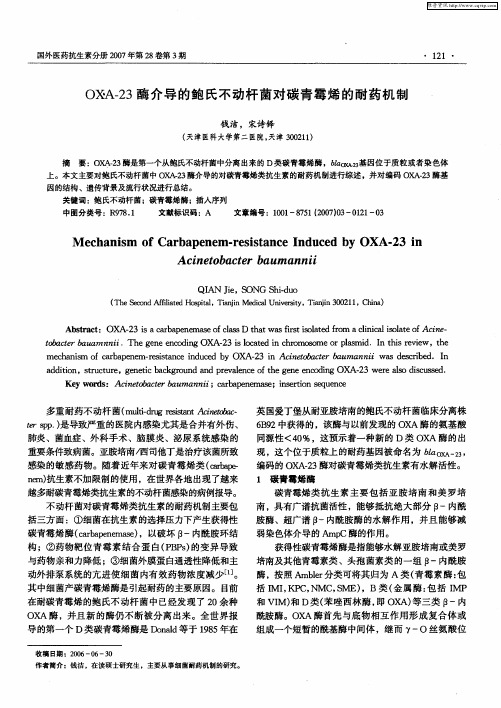 OXA-23酶介导的鲍氏不动杆菌对碳青霉烯的耐药机制