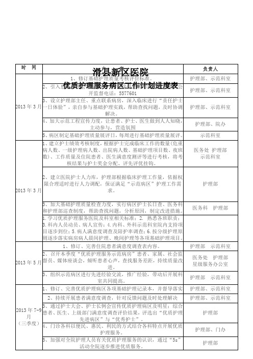 优质护理服务进度表