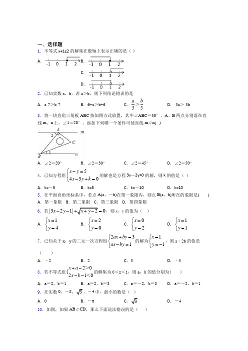 新疆博州市初中数学七年级下期末提高卷(答案解析)