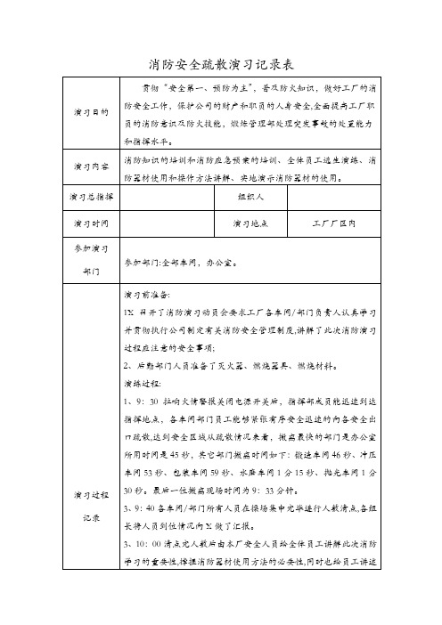 消防安全疏散演习记录表