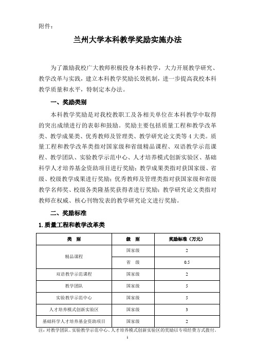 兰州大学本科教学业绩奖励办法  Lanzhou University.doc