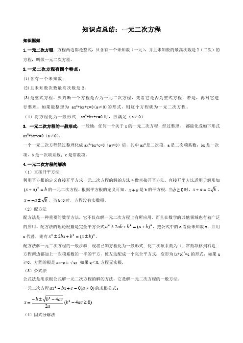 一元二次方程知识点总结及例题