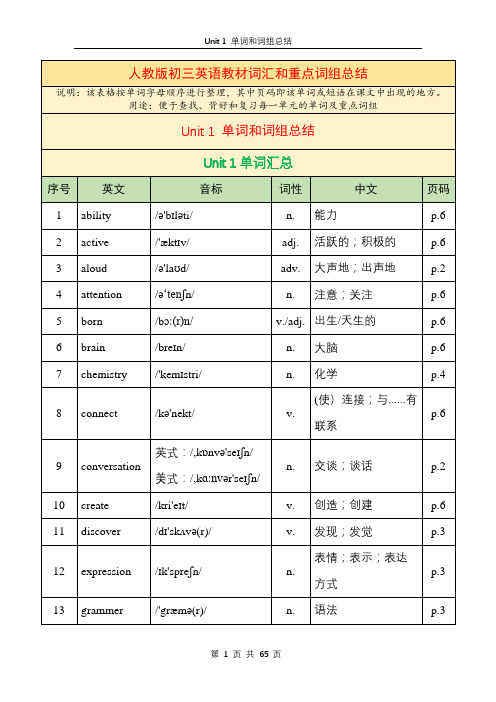 2022-2023学年人教版英语九年级全册教材词汇和重点词组汇总