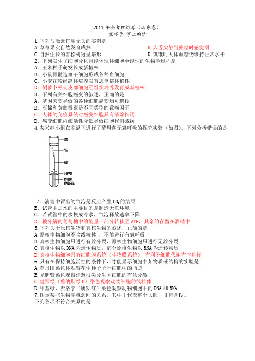 2011年高考理综卷生物部分解析(山东卷)