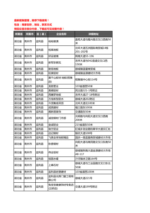 新版湖北省荆州市监利县建材企业公司商家户名录单联系方式地址大全441家