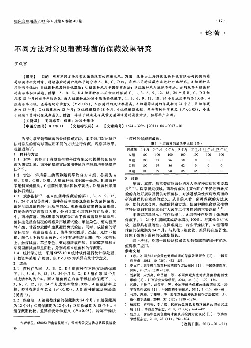 不同方法对常见葡萄球菌的保藏效果研究