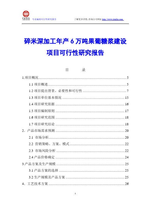 碎米深加工年产6万吨果葡糖浆建设项目可行性研究报告