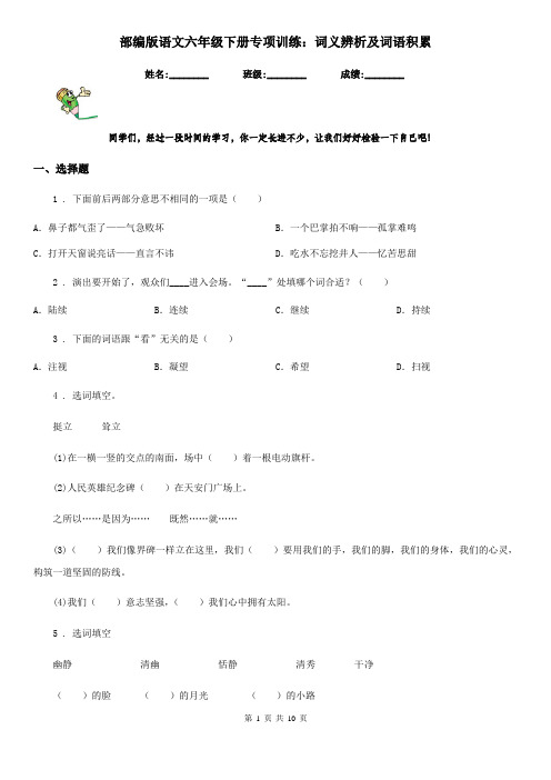 部编版语文六年级下册专项训练：词义辨析及词语积累