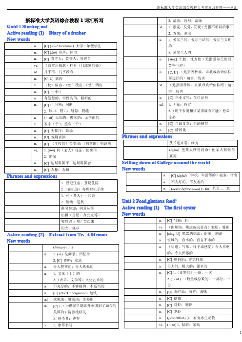 新标准大学英语综合教程1单词听写U1-U10