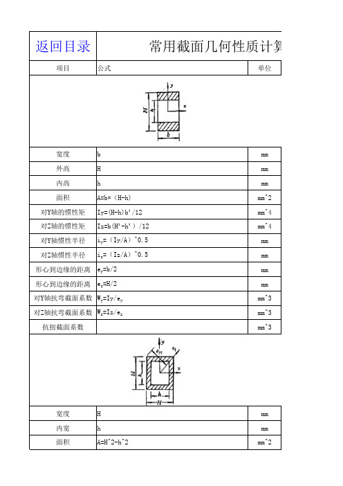 常用截面惯性矩与截面系数的计算