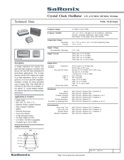 SaRonix NTH   NCH Series 晶体时钟振荡器规格书说明书