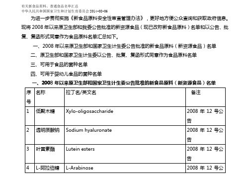 有关新食品原料、普通食品名单