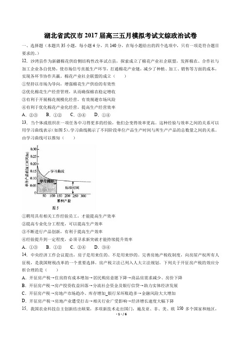 湖北省武汉市高三五月模拟考试文综政治试卷有答案