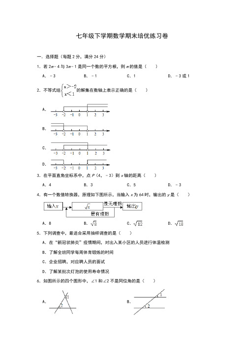 2020年春人教版七年级下学期数学期末复习培优练习卷(含答案)