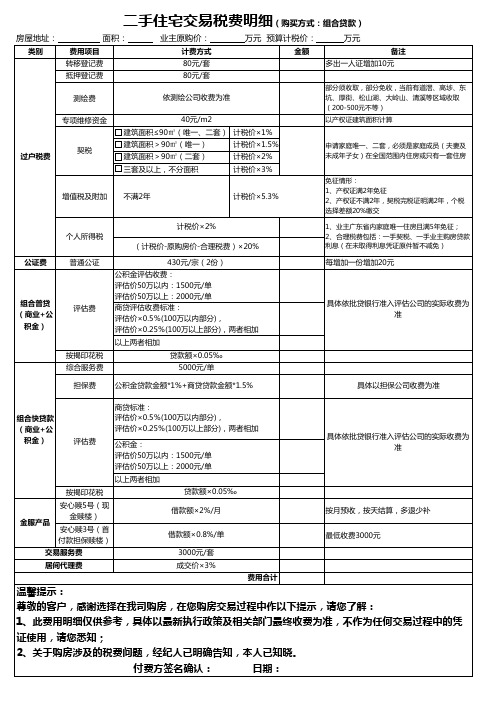 【德佑房产】空白协议模板《二手房交易税费明细》(组合贷款)2020