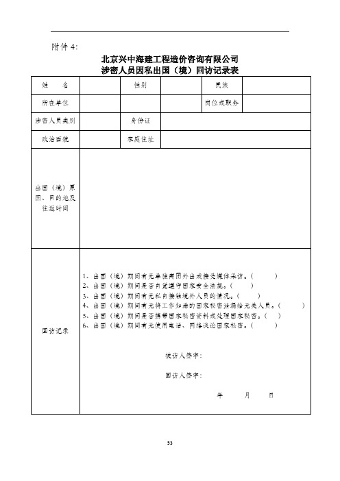 53涉密人员因私出国(境)管理规定附件4：涉密人员因私出国(境)回访记录表-